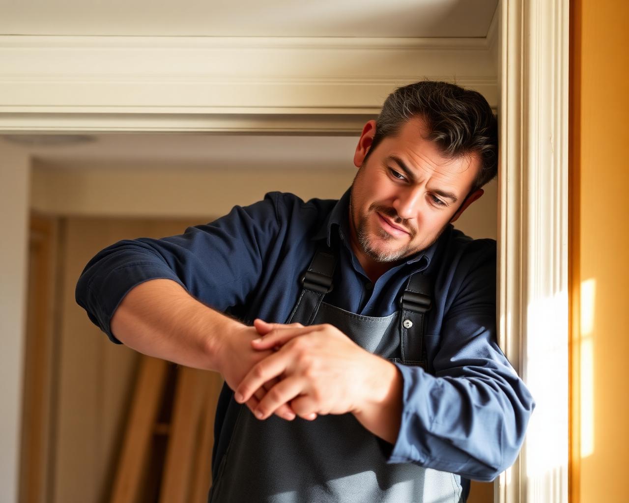 MC2 carpenter installing custom interior trim in a Wilmington home