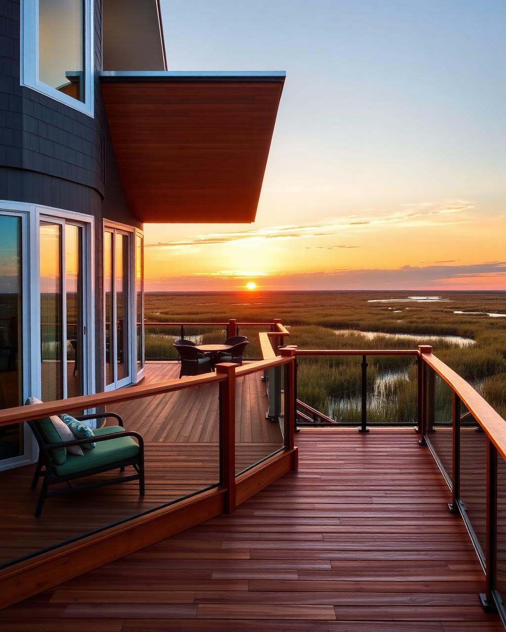 Large multi-level composite deck built on a coastal North Carolina home